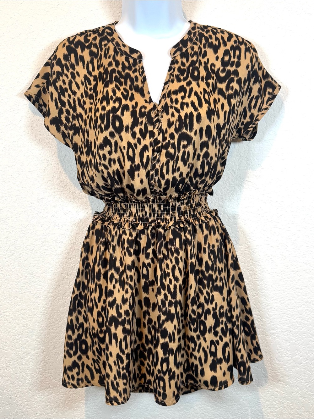 Sienna Sky Leopard Print V-Neck Mini Dress Size XS